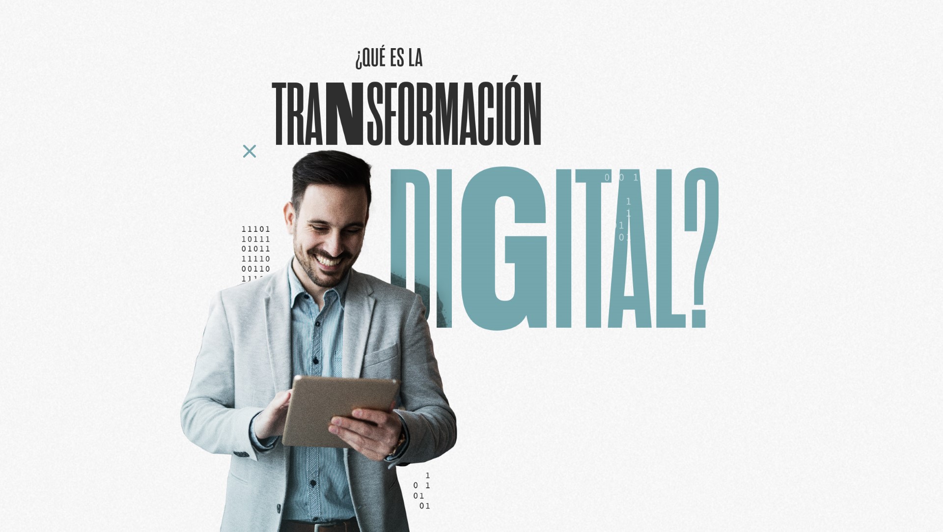 Hombre con cartel de: ¿Qué es la transformación digital?